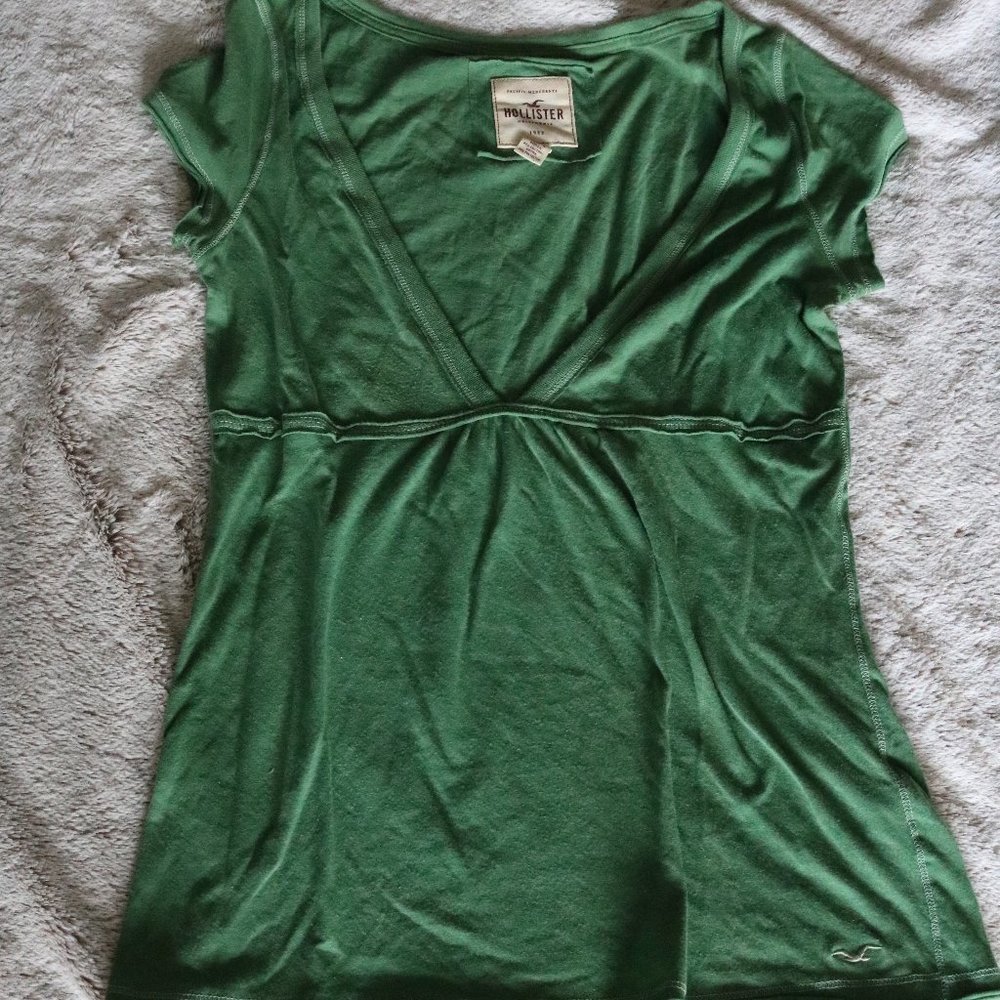 Hollister Cap Sleeve Low Cut Green Shirt Sz Large